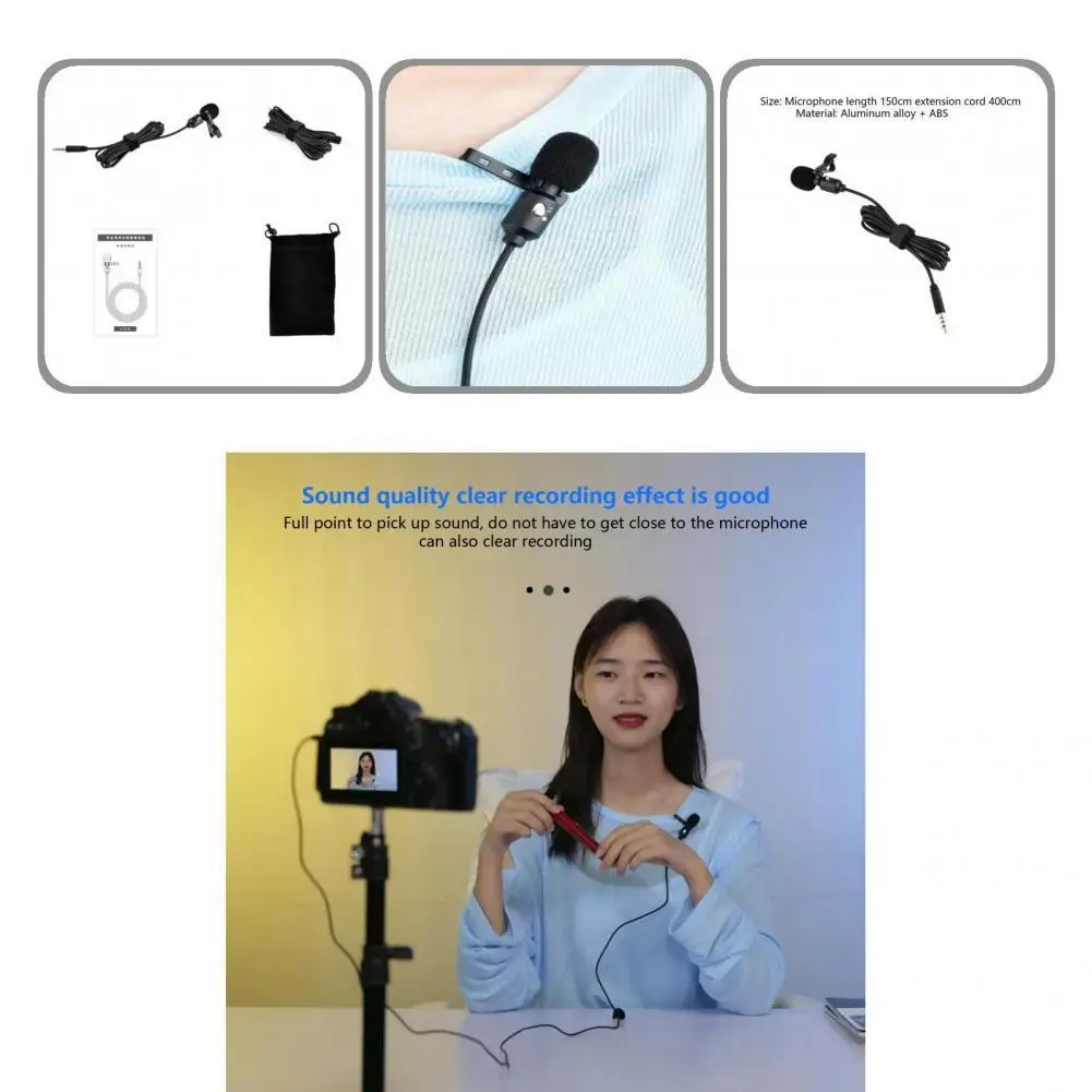 

Portable Useful Video Recording Microphone 150cm Collar Clip Microphone Easy to Use for Video Record