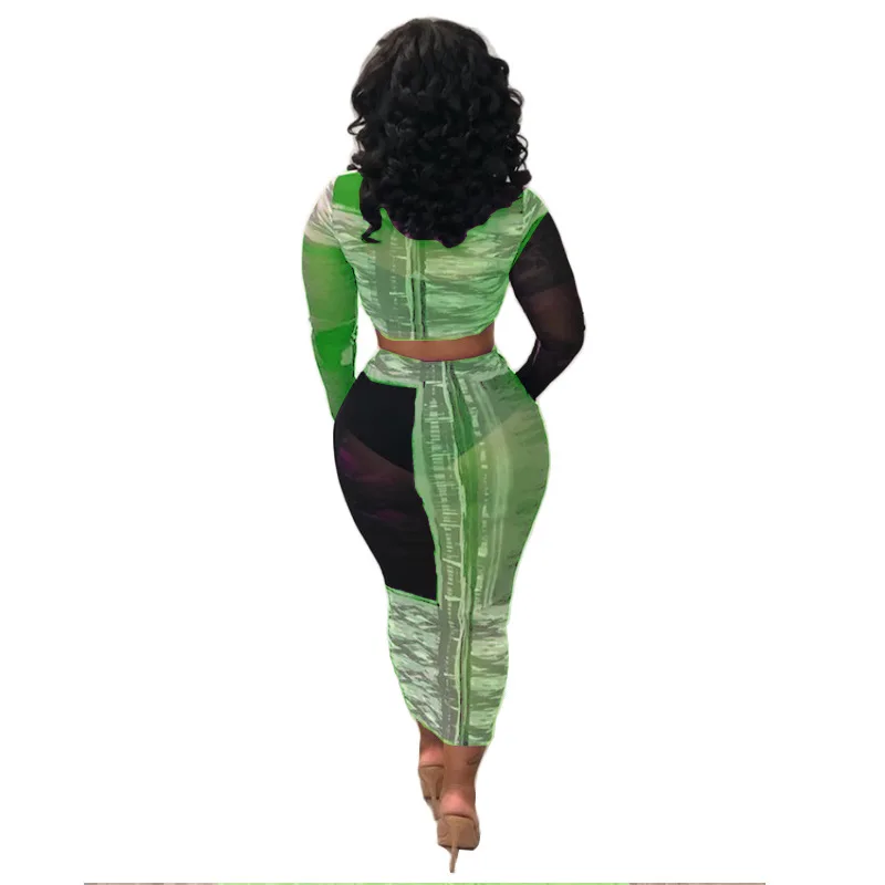 Сетчатая посмотрите на Дешевое платье с принтом и галстуком Женский комплект