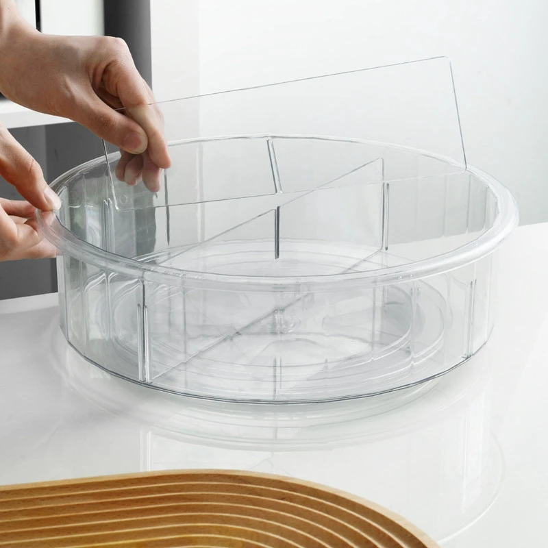 

360 Rotating Refrigerator Cabinet Organizer 12 Inch Spice Drink Cosmetic Storage Tray Transparent Turntable for Kitchen