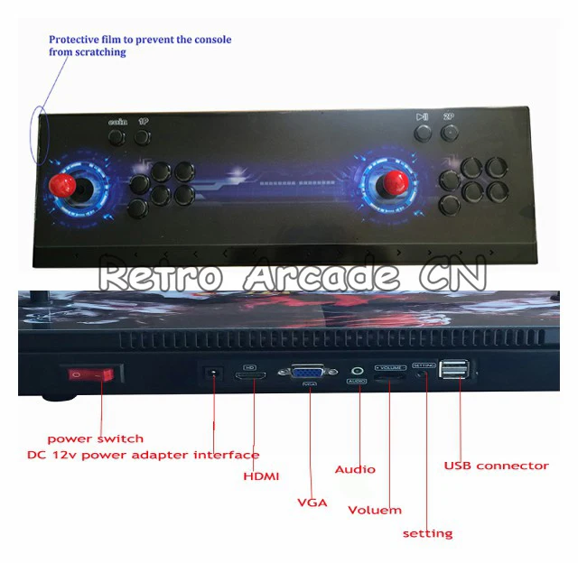

Free shipping Arcade game console with Pandora 6S 1388/3188 in 1 board HDMI VGA USB output to TV 2 players