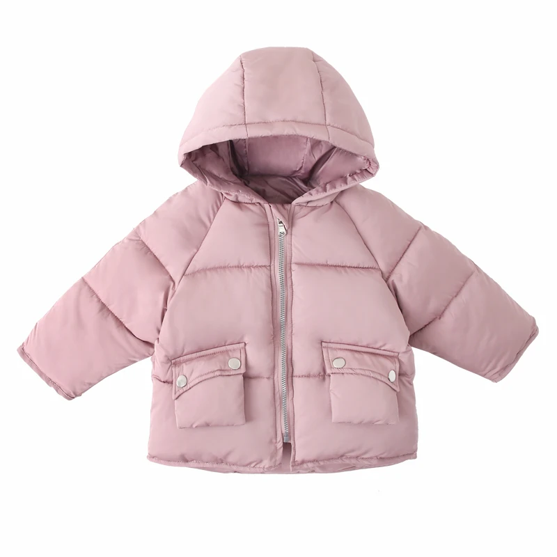 pink Осенне-зимняя теплая куртка для маленьких мальчиков и девочек детское зимнее хлопковое Стеганое пальто с капюшоном для девочек, школьная Рождественская Милая верхняя одежда ярких цветов - Цвет: pink