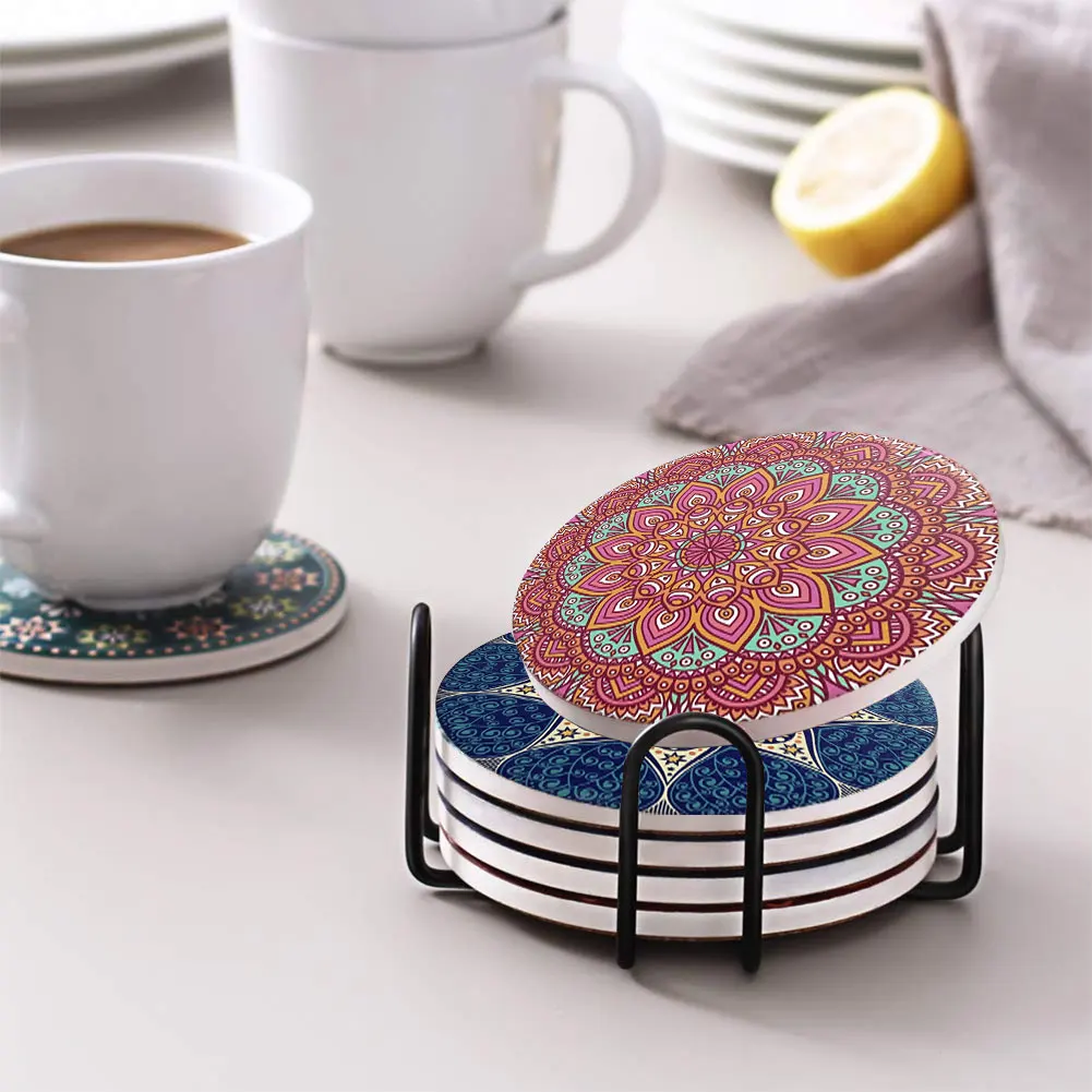 

1 Set Creative Nordic Mandala Design Round Shape Coasters