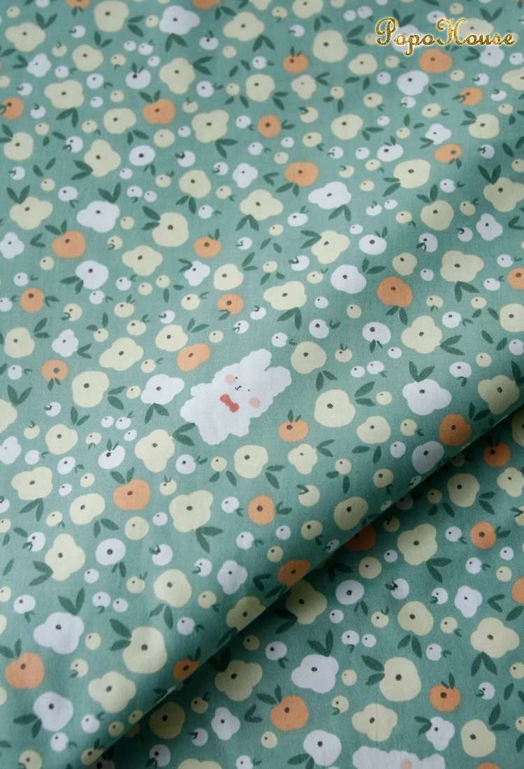 160x50cm Afternoon Tea Cake Rabbit Gray Green Twill Cotton Fabric Making Dress Children's Clothing Apparel DIY Cloth - купить по