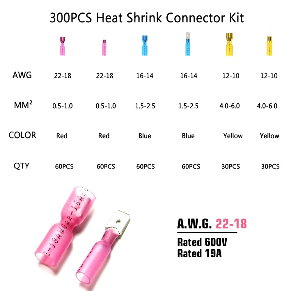 300 шт. Термоусадочные соединители электрические клеммы гнездовые разъемы