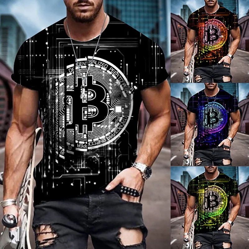 

2021 Summer Men's Short Sleeve T-shirt Loose Bitcoin 3D Print Slim Round Neck Pullover Streetwear Fashion T Shirt For Men