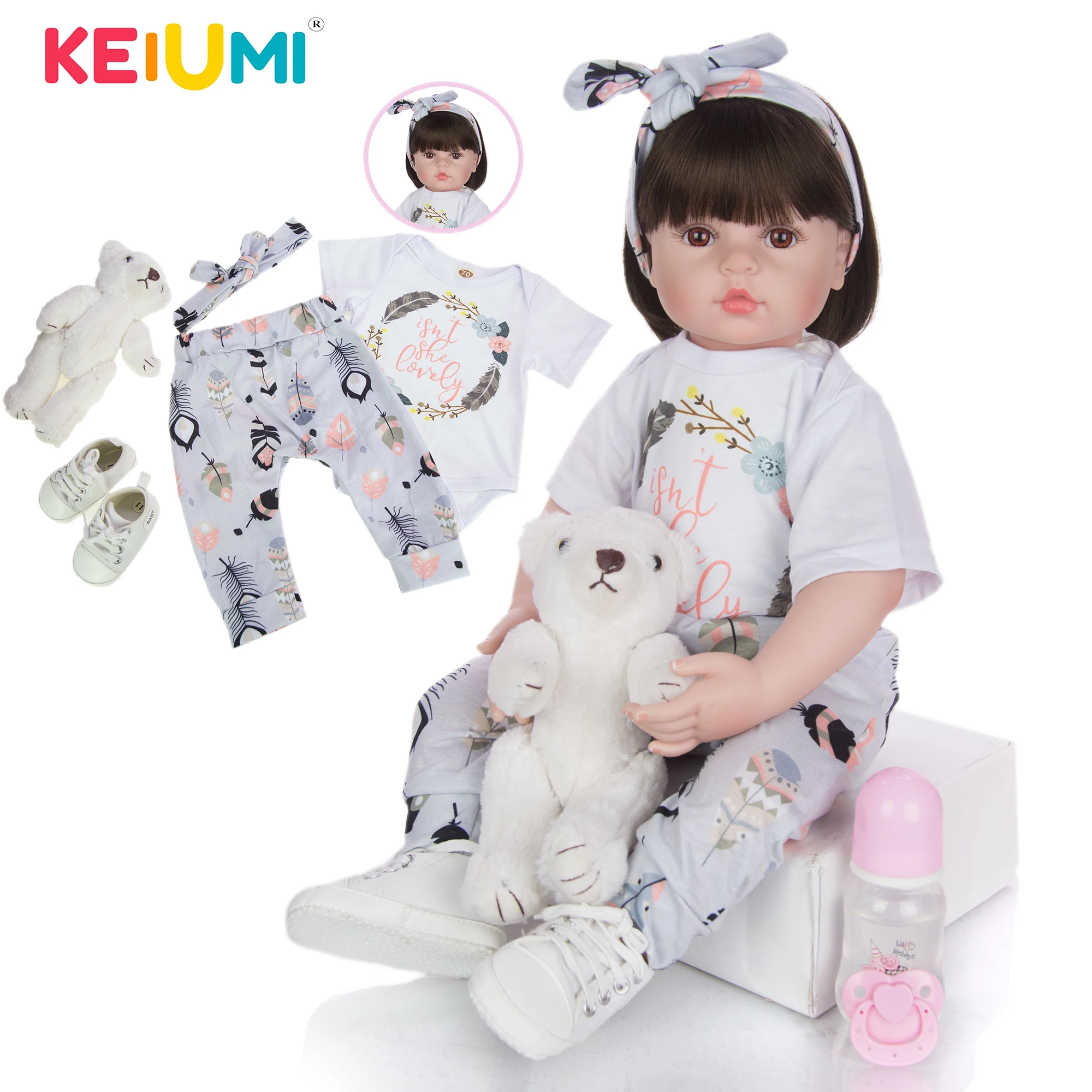 Ручная работа KEIUMI 24 дюйма реборн Детские куклы ткань тело принцесса кукла Bebe