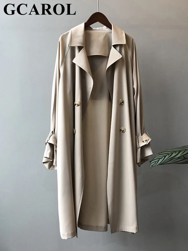 Женский двубортный Тренч GCAROL черный и бежевый пиджак с отворотами манжетами