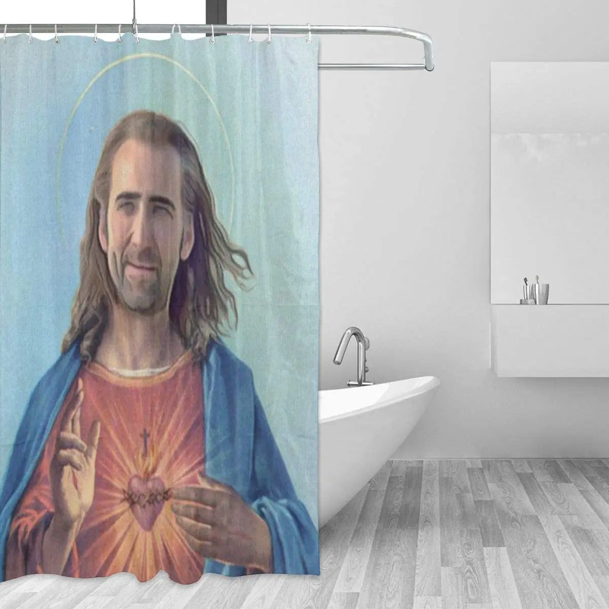 junip nicolas cage as jesus shower curtain set for bathroom decor waterproof polyester shower curtain free global shipping