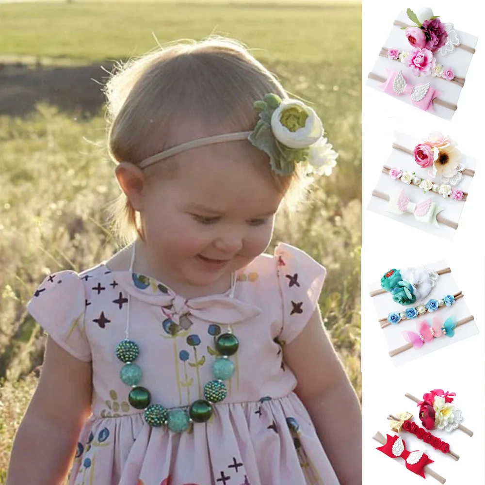 3 шт./компл. детское платье для малышей девочек повязка на голову с цветком