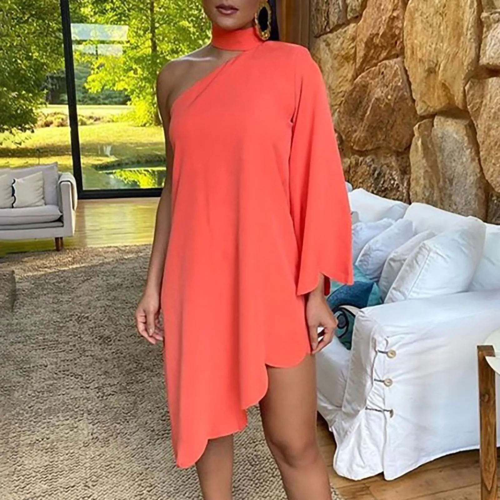 

Women's solid hanging neck party Dress women Off Shoulder Irregular sexy oversize mini casual sundress robe femme été vestidos