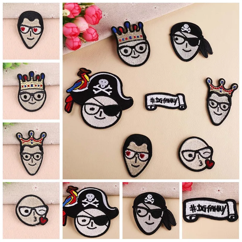 

1PCS Cartoon Pirate Prince Head Embroidery Patches For Clothing Jeans Jacket Letter Patches For Clothes t-shirt Decoration