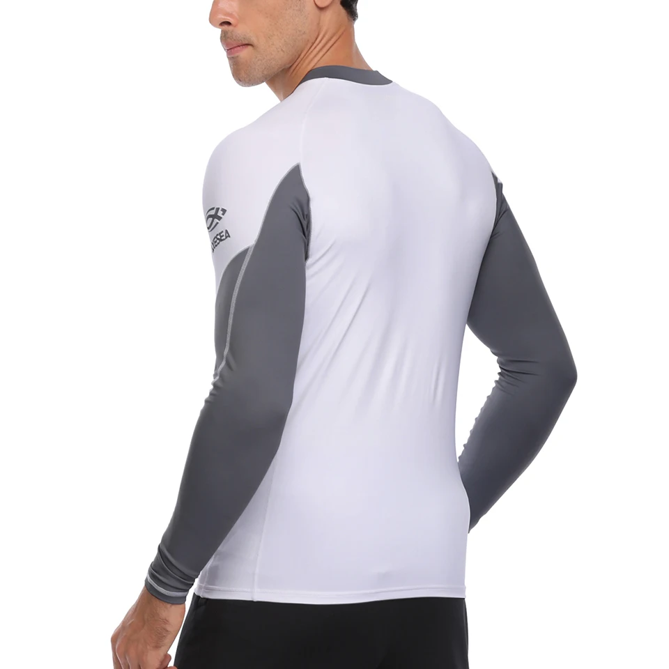 AXESEA Men Rash Guard Patchwork Swimwear Long Sleeve Rashguard Sun Protection Swimsuit Surfing Shirt Top UPF50+ Sport Beachwear
