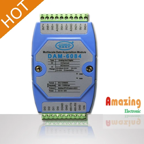 

8-channel Analog Digital to RS232 / RS485 Support ModbusRTU DAM6084