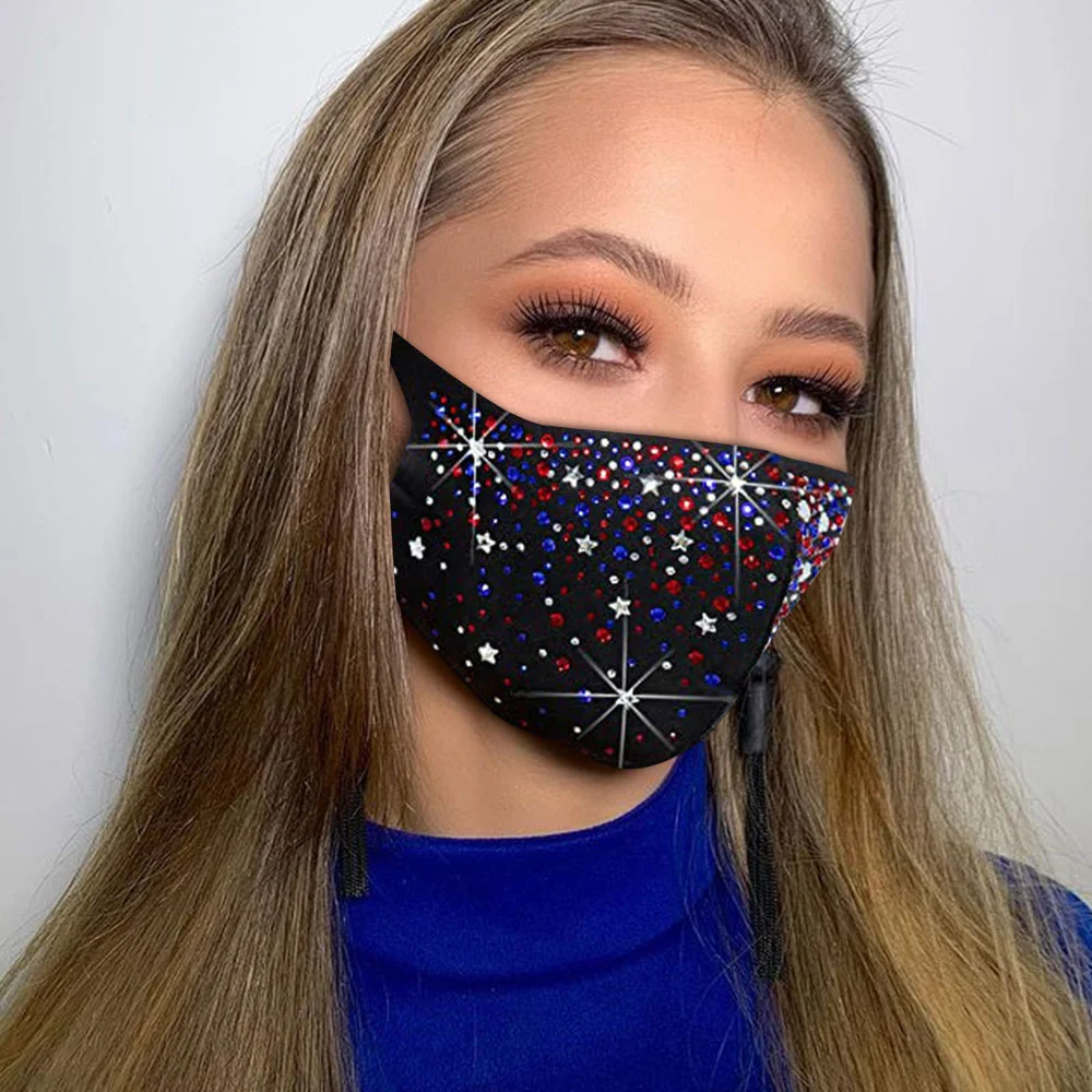 

New Fashion Sparkly Mask With Rhinestones Elastic Reusable Washable Fashion Face Mask Decoration Jewelry Masks Unisex Face Mask