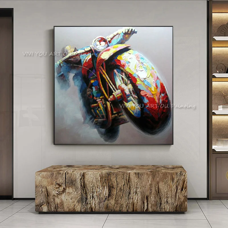 100% Handpainted Abstract Oil Painting Wall Art On Canvas Home Decoration Cool Motorcycle Racer As The Best Gift | Дом и сад