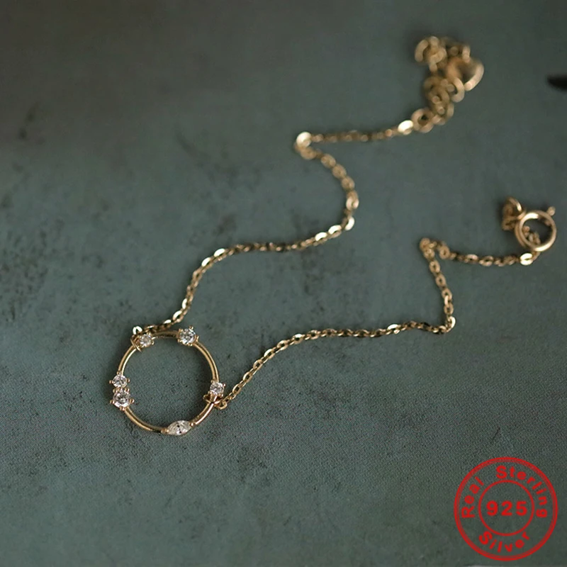 

925 Sterling Silver Round Hollow Bracelets for Women 14k Gold Plated Geometric Zircon Link Chain Bracelet Fashion Jewelry Gift