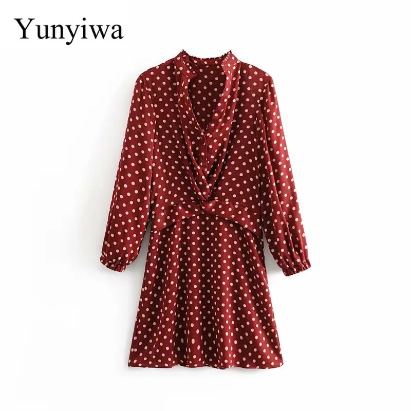 Новое Женское милое кружевное платье в горошек повседневное тонкое мини с узлом