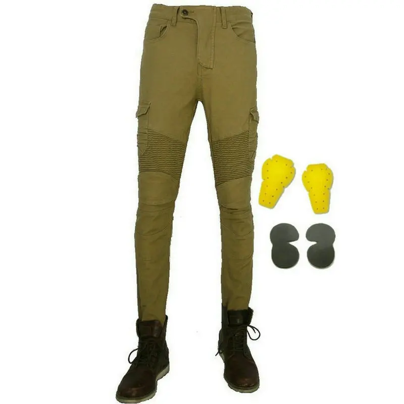 

Volero Khaki Motorcycle Riding Pants Straight Loose Moto Bikers Knight Casual Protective Jeans Six Pockets Locomotive Trousers