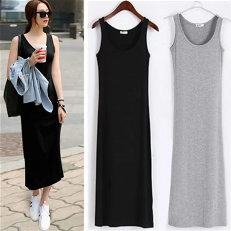 

2020 summer new women's dress women's summer casual bottoming black dress sleeveless thin waistcoat dress large size beach dress