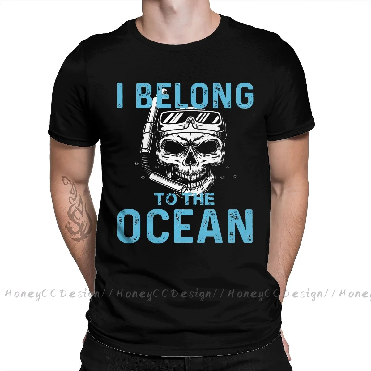 Fashion Scuba Diver skull Men Clothing I Belong To The Ocean T-Shirt Summer O Neck Shirt Short Sleeve Plus Size