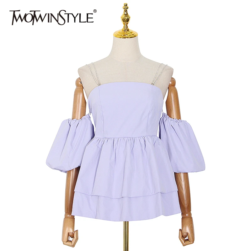 

Женская блузка TWOTWINSTYLE, летняя, с открытым плечом и рукавом-фонариком