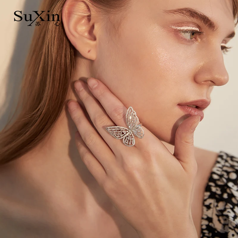 

SuXin 2020 new fashion simple butterfly adjustment punk hip hop ring for women finger ring jewelry for girlfriend gift