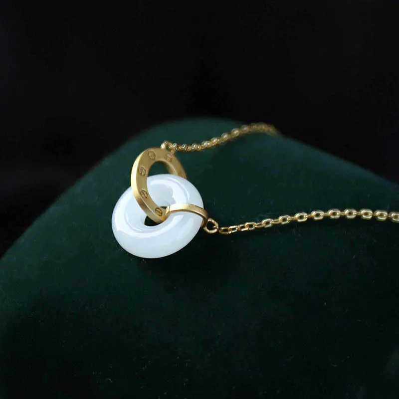 

Natural Hotan White Jade Safety Buckle Pendants Chinese Necklaces Fine Charm Jewelry Fashion Amulet for Men Women Gifts