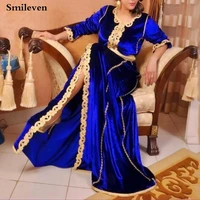 smileven royal blue moroccan caftan evening dresses appliqued lace arabic muslim special occasion dresses evening party gowns