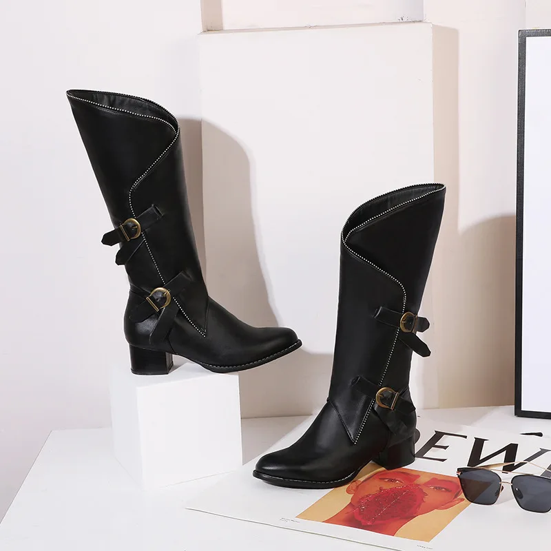 Зимние мотоциклетные сапоги женские модные до колена теплая Дизайнерская обувь