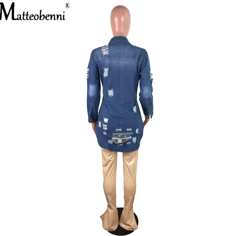 

Sexy Hole Ripped Denim Jackets For Women 2021 Long Sleeve Casual Jean Jacket Single Breasted Vintage Loose Denim Coat Streetwear