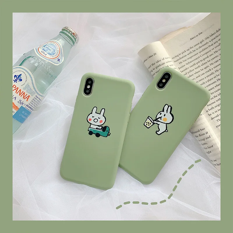 Cute fresh rabbit milk tea phone case for iPhone11 X XS XR XSMax 8 7 6 6S PluS soft shell silicone drop protection cover |