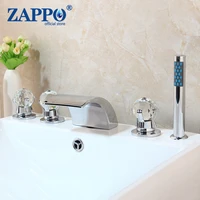 zappo led waterfall spout 5 pcs bathtub faucet chrome finished mixer taps para bathroom shower faucets w handshower