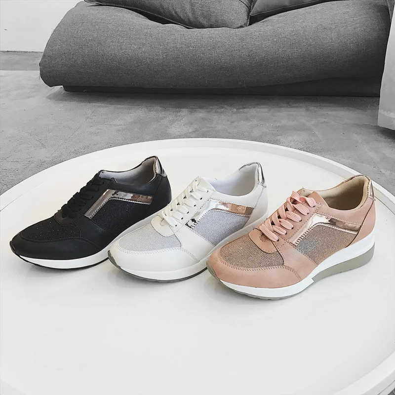 Женские кроссовки на танкетке KJZTSF Белые Повседневные дышащие платформе обувь