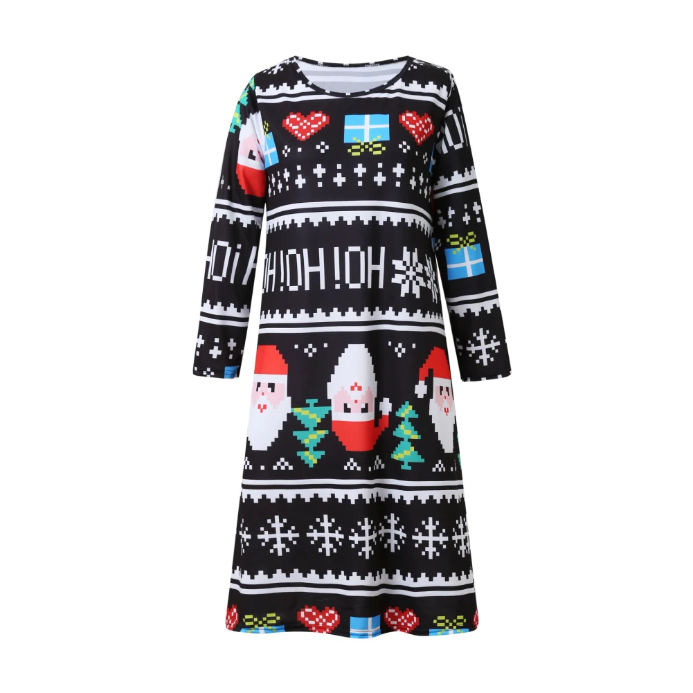 Зимнее длинное платье с длинным рукавом Санта Клаусом для рождественской дочери