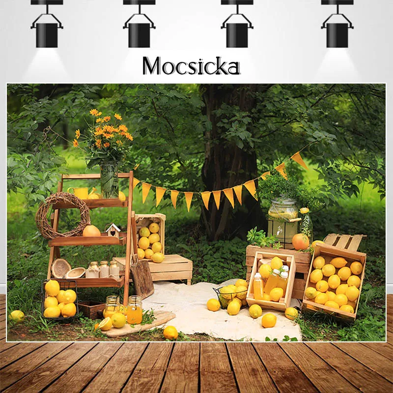 MOCSICKA Spring Outdoor Lemon Stand Photographic Studio Photo Backgrounds Children Birthday Cake Smash Photography Backdrops