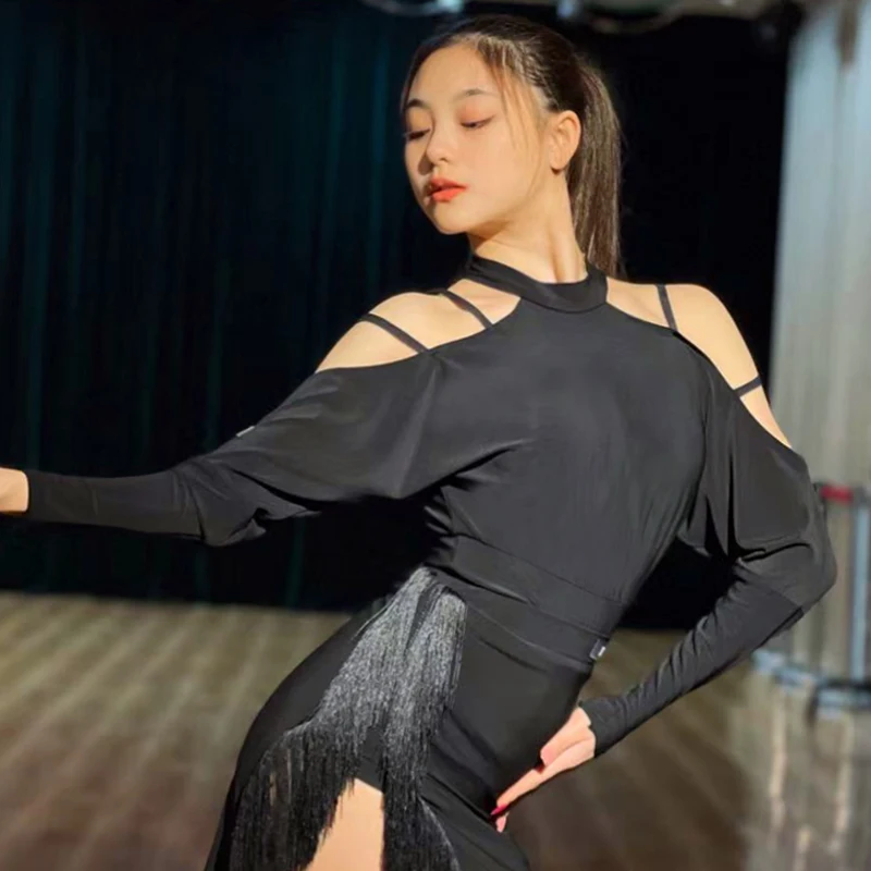 

Latin Dance Costumes For Women Irregular Round Neck Loose Tops National Standard Practice Clothes Latin Performance Wear