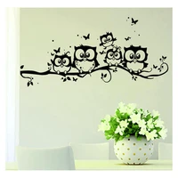 cartoon owl family on tree wal sticker black tree branch butterfly owls decal removable sticker for kids room decoration