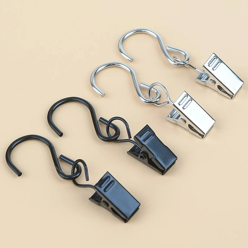 

1/10pcs Iron Curtain Clip Hooks Buckle Shower Room Securing window Rings S-Shaped clasp Clamps Home decoration Metal Accessories