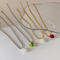 tarcliy summer retro clear resin heart pendant necklace simple gold silver color round bead chain women clavicle chain jewelry