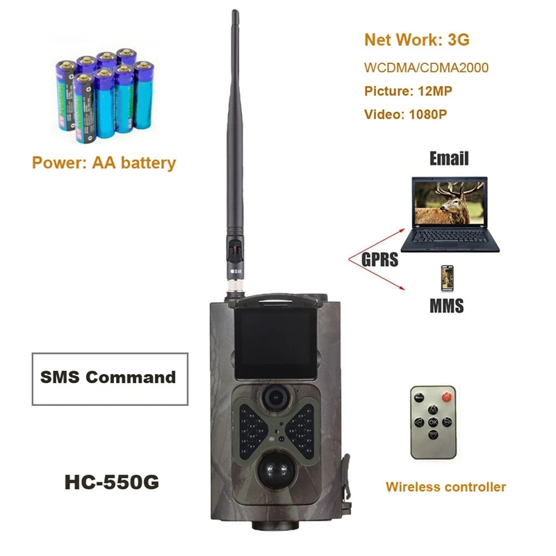 FULL-16MP 1080P Hunting Trail Camera 3G Network MMS SMTP/SMS and Wide Angle Wildlife Cameras HC550G WCDMA | Электроника