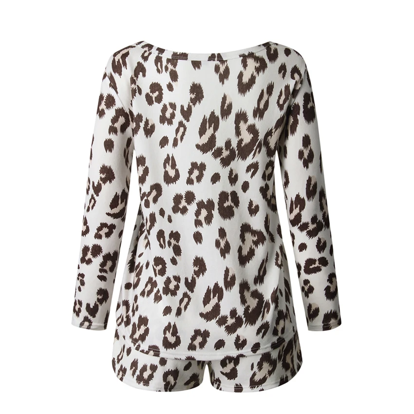 

Leopard Women Sets Casual 2 Pieces Home Wear 2020 Summer Autumn Long Sleeve T-shirt With Shorts Sexy Homeset Female 2pieces