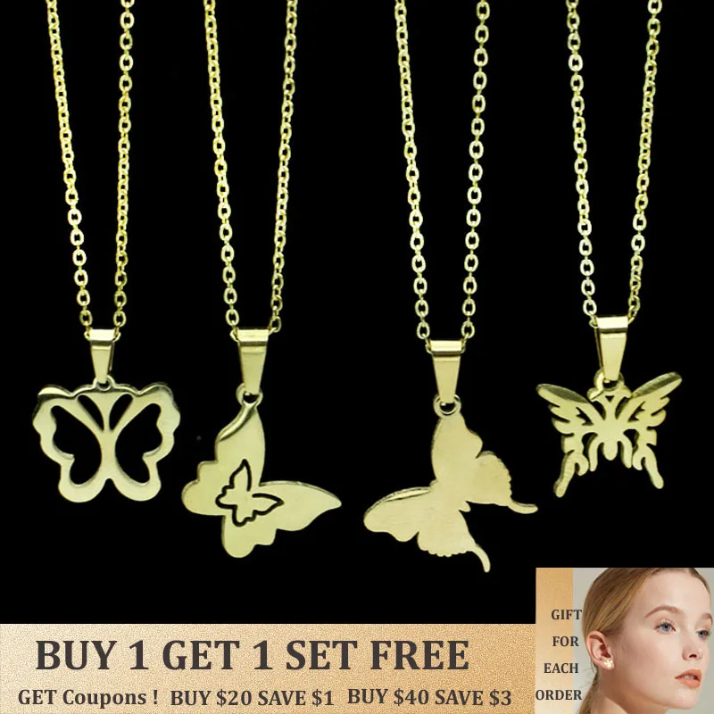 Ожерелье из нержавеющей стали для женщин и мужчин Золотая подвеска-бабочка