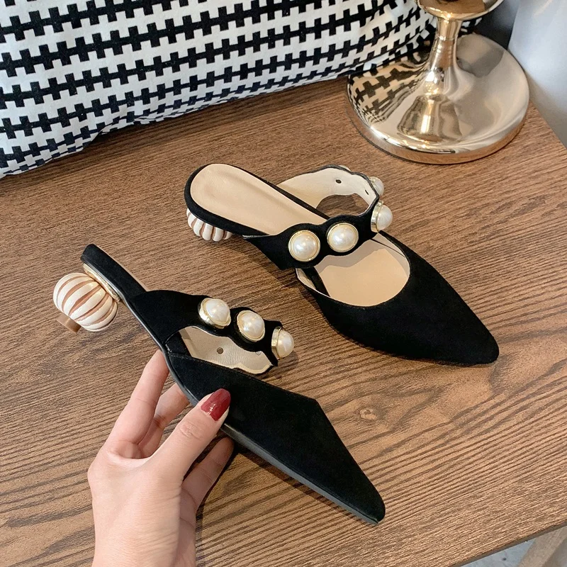 

new brand summer shoes women sandals female casual shoes Strange Style heels slip-on black Genuine leather woman summer slippers