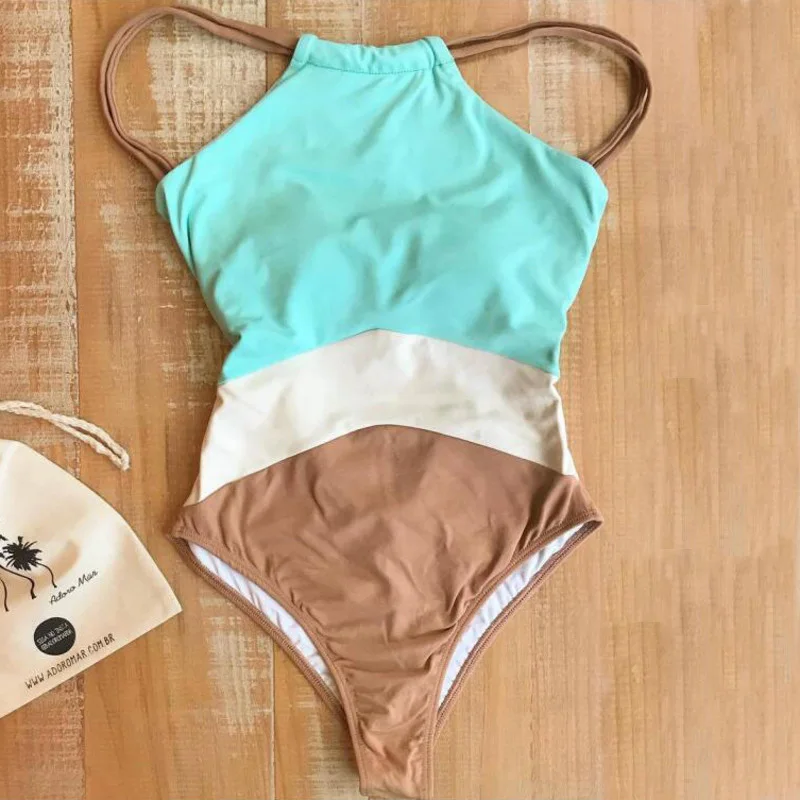 Цельный купальник закрытый лоскутный женский пуш ап для бассейна купальный