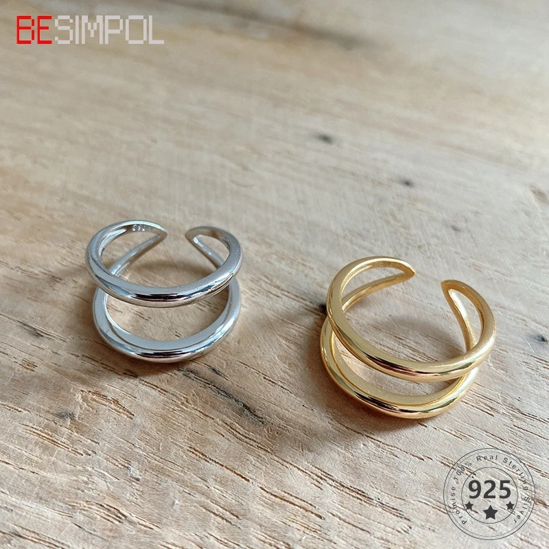 

Besimpol 100% Real 925 Sterling Silver Rings Minimalist Style Double Layers Ring For Women Fashion Fine Jewelry Anniversary Gift