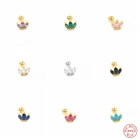 Aide 925 стерлингового серебра Цветной с украшением в виде кристаллов стильные серьги-гвоздики в виде короны для женщин розового и фиолетового цветов Три Овальный Циркон пирсинг уха шпильки ювелирные изделия