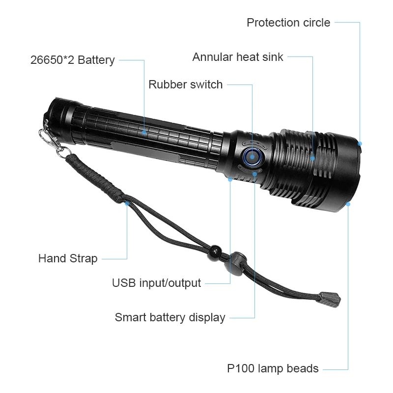 Online Potente Linterna LED XHP100, 2800 Lúmenes, 4 Modos, Portátil, Impermeable, Para Exteriores, Camping, Caza