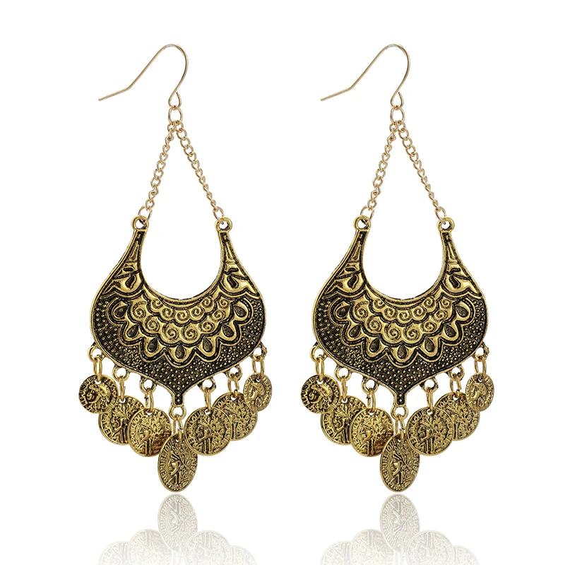 Tocona New Fashion Vintage Style Carving Drop Earrings Hollow Round Pendant For Women Ladies Party Jewelry Accessories C12207 | Украшения и