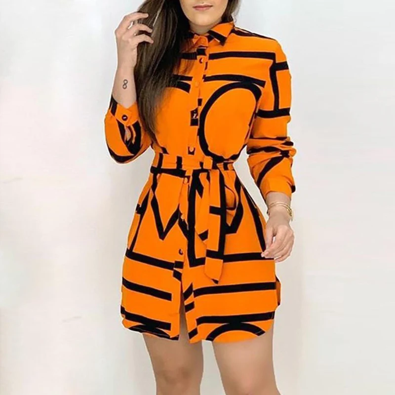 

KALENMOS Blouse Dress Women 2020 Autumn Long Sleeve Shirt Sash Streetwear Mini Dresses Office Lady Work Vestidos Women Clothes