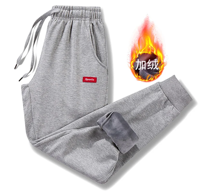 Thick Fleece Jogger Mens Pants Cotton Trousers Male Winter Warm Velvet Sweatpants Tracksuit Joggers Autumn Winter M-4XL - Цвет: light gray2